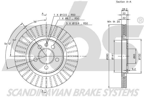 SBS 1815314735 Front brake disc ventilated 1815314735