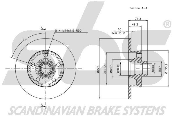 SBS 1815314736 Rear brake disc, non-ventilated 1815314736