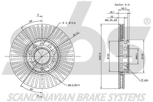 SBS 1815314743 Front brake disc ventilated 1815314743
