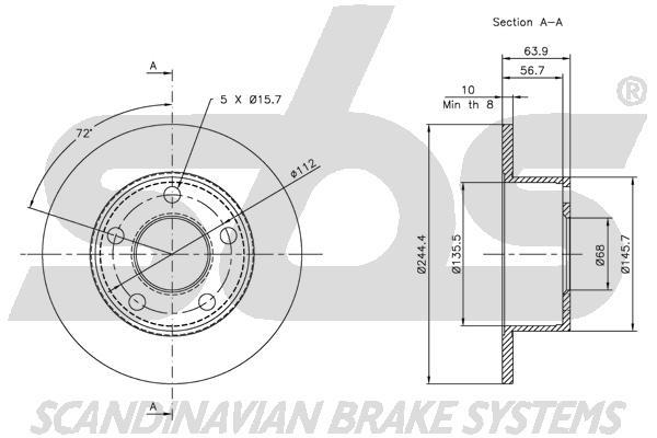 SBS 1815314744 Rear brake disc, non-ventilated 1815314744