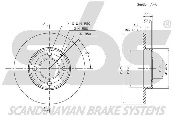 SBS 1815314754 Unventilated front brake disc 1815314754