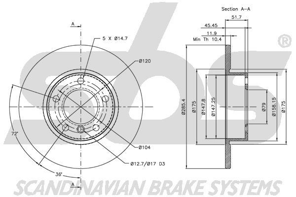 SBS 1815311524 Unventilated front brake disc 1815311524