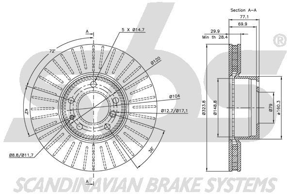 SBS 1815311532 Front brake disc ventilated 1815311532