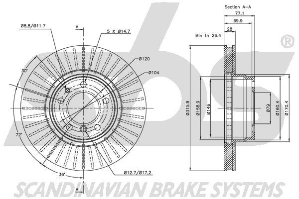 SBS 1815311534 Front brake disc ventilated 1815311534