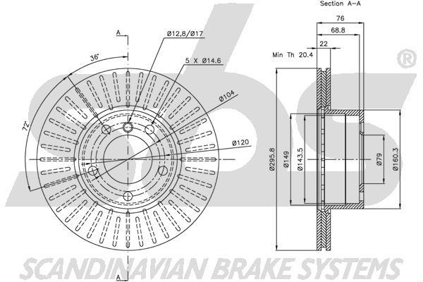 SBS 1815311536 Front brake disc ventilated 1815311536