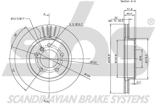 SBS 1815311540 Front brake disc ventilated 1815311540