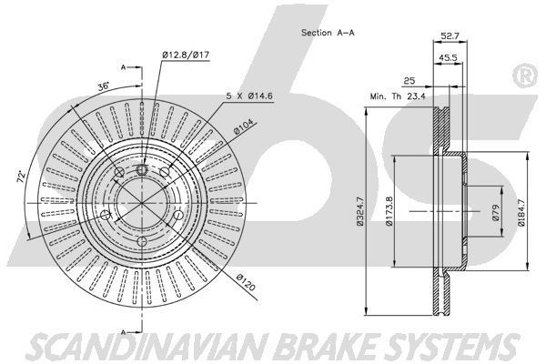 SBS 1815311543 Front brake disc ventilated 1815311543
