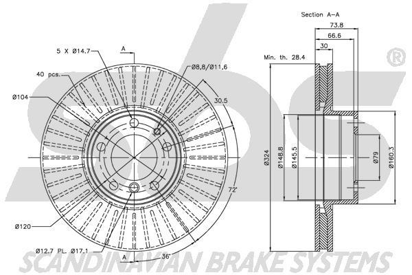 SBS 1815311544 Front brake disc ventilated 1815311544
