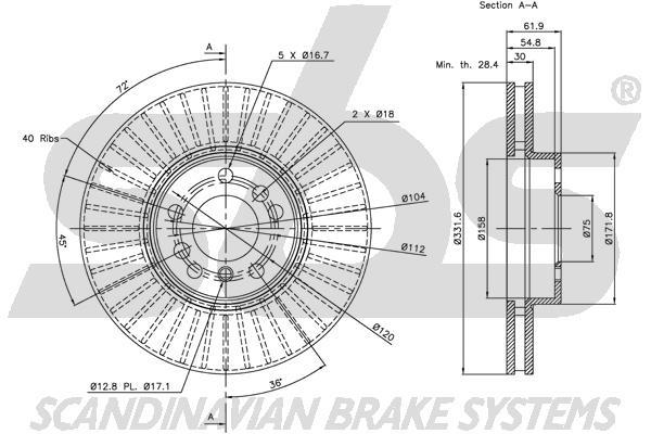 SBS 1815311547 Front brake disc ventilated 1815311547