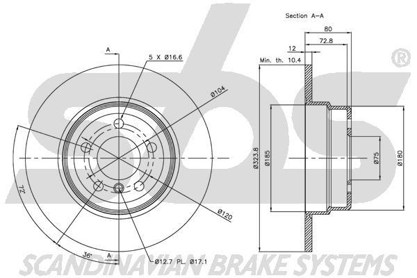 SBS 1815311548 Rear brake disc, non-ventilated 1815311548