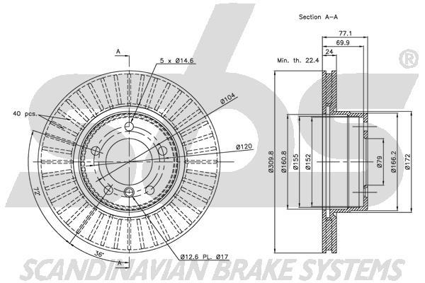 SBS 1815311553 Front brake disc ventilated 1815311553