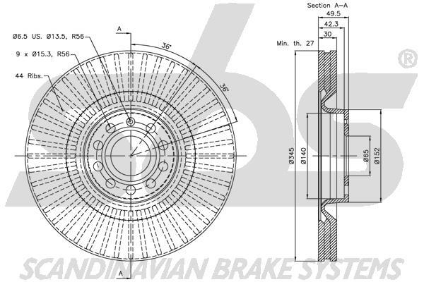 SBS 1815314786 Front brake disc ventilated 1815314786