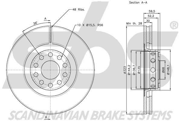 SBS 1815314791 Front brake disc ventilated 1815314791
