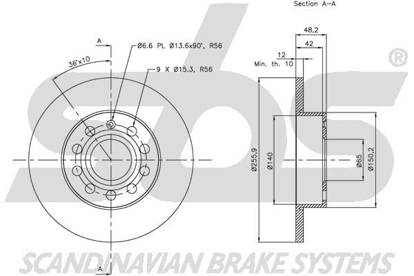 SBS 1815314794 Rear brake disc, non-ventilated 1815314794