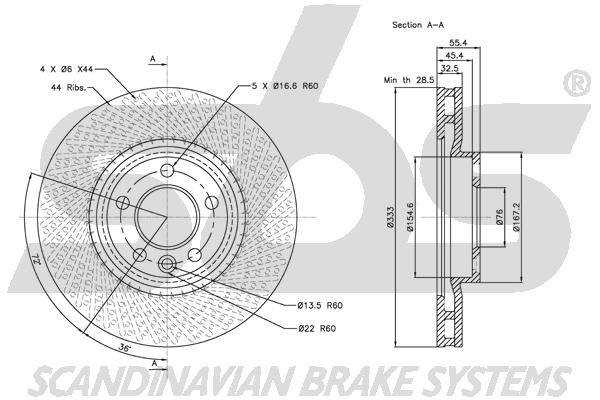 SBS 1815314796 Front brake disc ventilated 1815314796