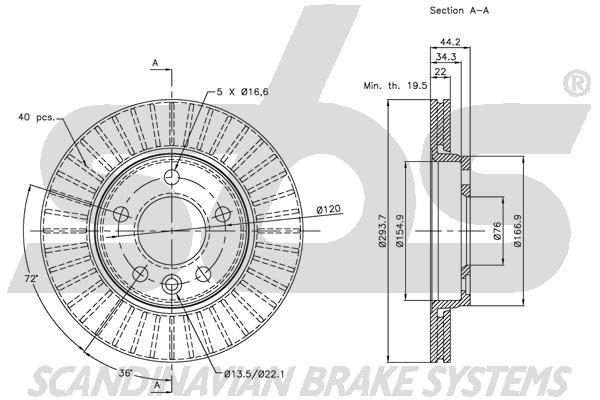 SBS 1815314797 Rear ventilated brake disc 1815314797