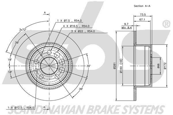 SBS 1815314807 Rear brake disc, non-ventilated 1815314807