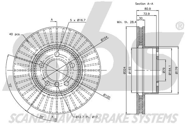 SBS 1815311559 Front brake disc ventilated 1815311559