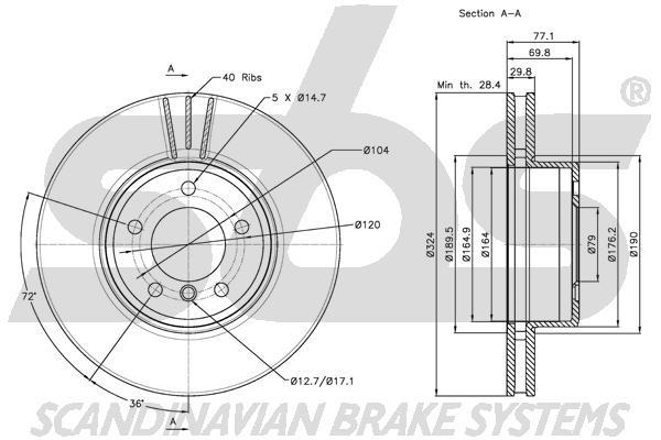 SBS 1815311563 Front brake disc ventilated 1815311563