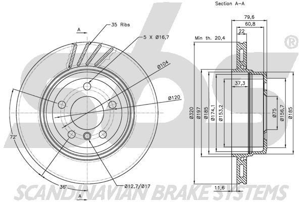 SBS 1815311565 Rear ventilated brake disc 1815311565