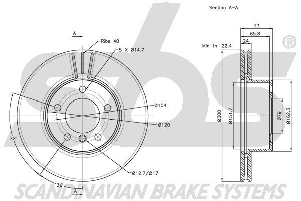 SBS 1815311566 Front brake disc ventilated 1815311566