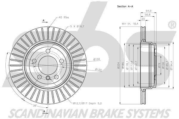 SBS 1815311578 Rear ventilated brake disc 1815311578