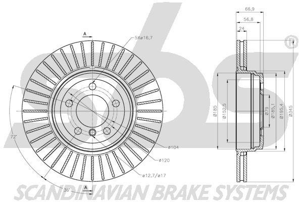 SBS 1815311579 Rear ventilated brake disc 1815311579