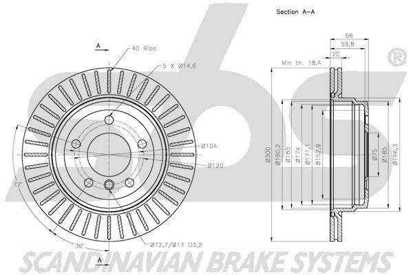 SBS 1815311581 Rear ventilated brake disc 1815311581