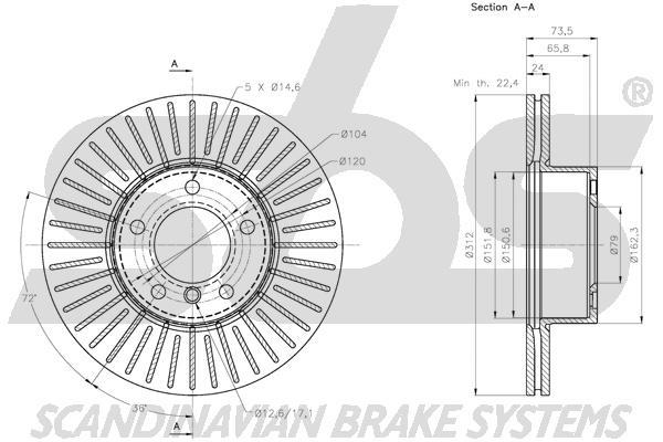 SBS 1815311582 Front brake disc ventilated 1815311582
