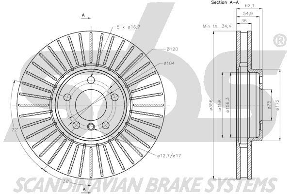 SBS 1815311584 Front brake disc ventilated 1815311584