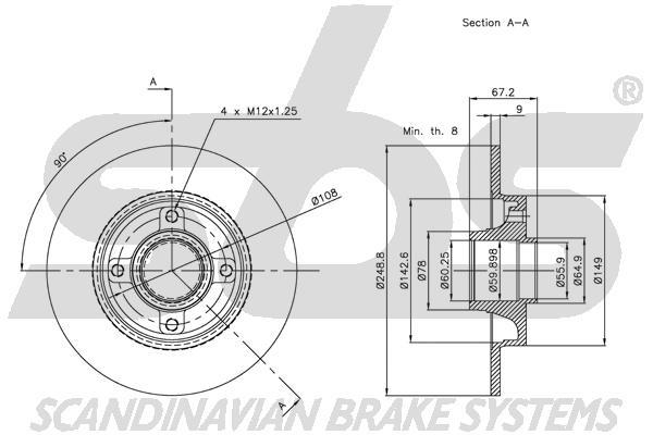 SBS 1815311939 Rear brake disc, non-ventilated 1815311939