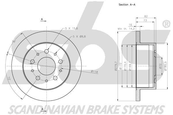 SBS 1815311944 Rear brake disc, non-ventilated 1815311944