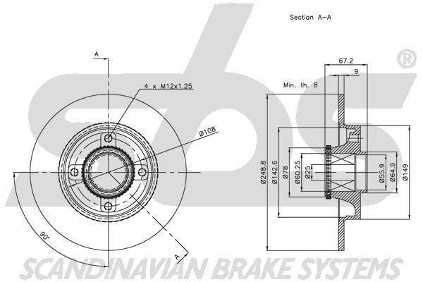 SBS 1815311947 Rear brake disc, non-ventilated 1815311947