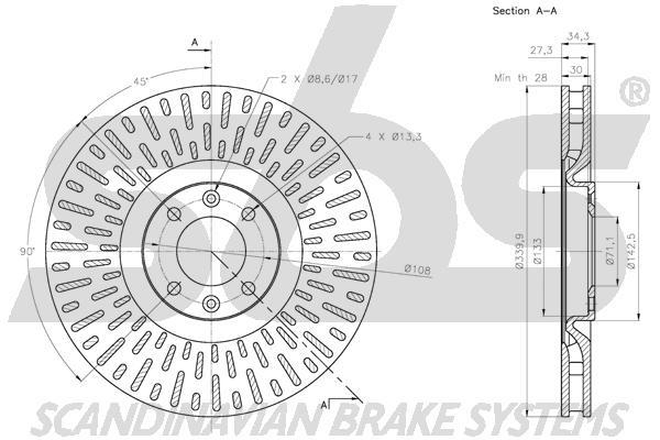 SBS 1815311953 Front brake disc ventilated 1815311953