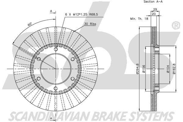 SBS 1815312227 Front brake disc ventilated 1815312227
