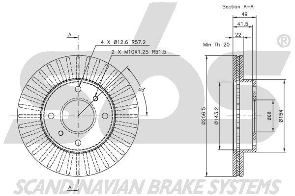 SBS 1815312231 Front brake disc ventilated 1815312231