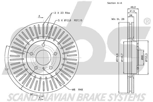 SBS 1815312270 Front brake disc ventilated 1815312270