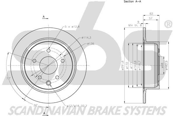 SBS 1815312273 Rear brake disc, non-ventilated 1815312273