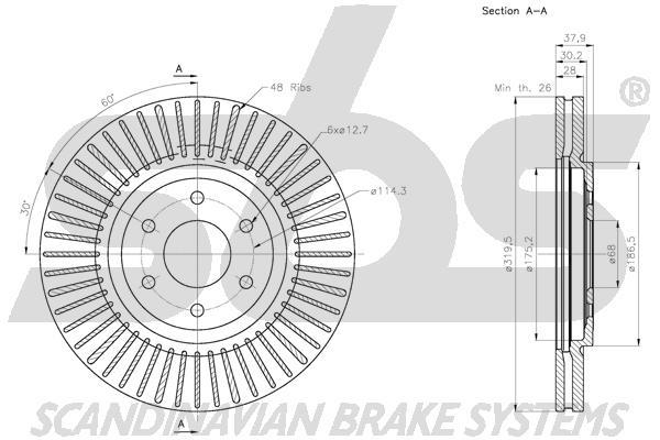 SBS 1815312276 Front brake disc ventilated 1815312276