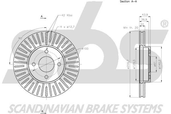 SBS 1815312278 Front brake disc ventilated 1815312278