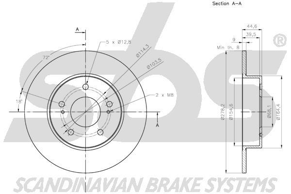SBS 1815312280 Rear brake disc, non-ventilated 1815312280