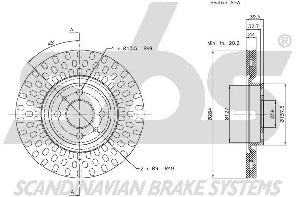 SBS 1815312327 Front brake disc ventilated 1815312327