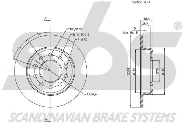 SBS 1815313426 Rear brake disc, non-ventilated 1815313426