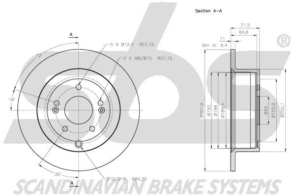 SBS 1815313432 Rear brake disc, non-ventilated 1815313432