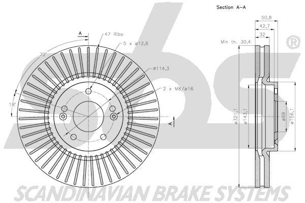 SBS 1815313440 Front brake disc ventilated 1815313440