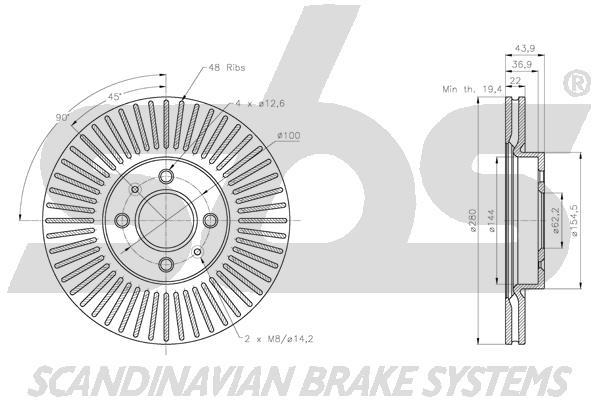 SBS 1815313536 Front brake disc ventilated 1815313536