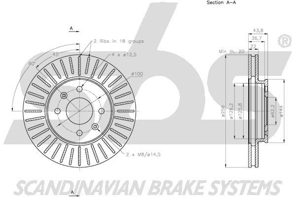 SBS 1815313537 Front brake disc ventilated 1815313537