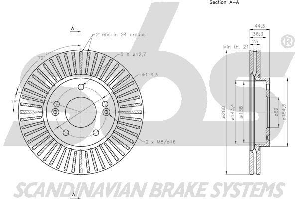 SBS 1815313538 Front brake disc ventilated 1815313538