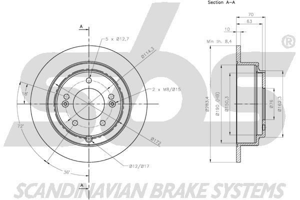 SBS 1815313540 Rear brake disc, non-ventilated 1815313540