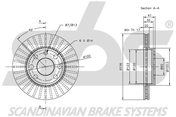 SBS 1815313608 Front brake disc ventilated 1815313608